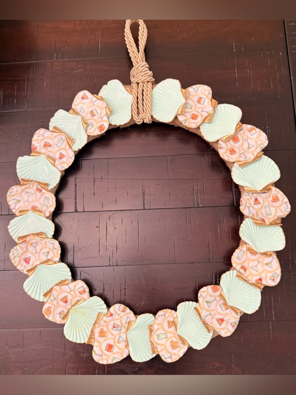Handcrafted Mexican Scallop  Coastal Wreath “Cocktails & Seashells “